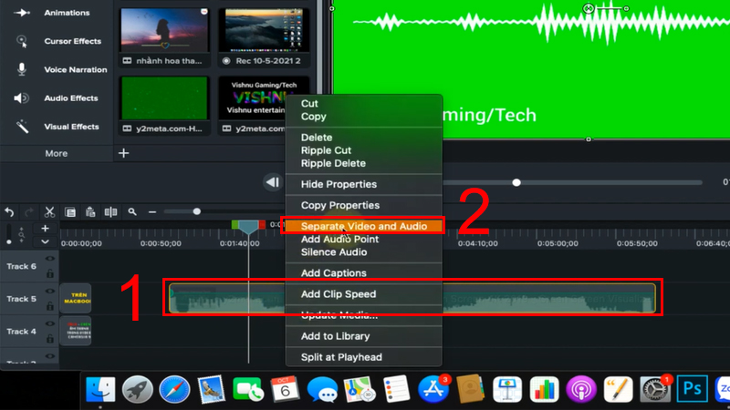 Nhấp phải chuột v&agrave;o video, chọn Separate Audio and Video